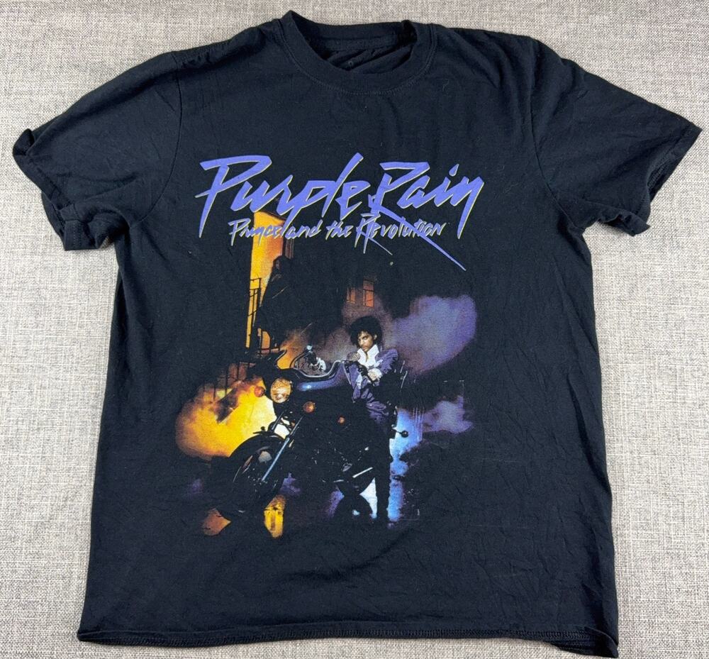 Prince Purple Rain T Shirt Mens M Black Motorcycle Album Graphic Music Tee